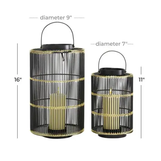 Set of 2" Black Metal Contemporary Lantern, 11", 16" {6}