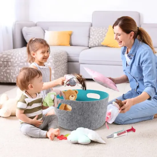 Welaxy 15" Felt Round Basket Turquoise {6}