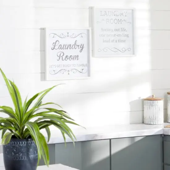 Set of 2 White Wood Farmhouse Sign Wall Decor, 15" x 15" {9}