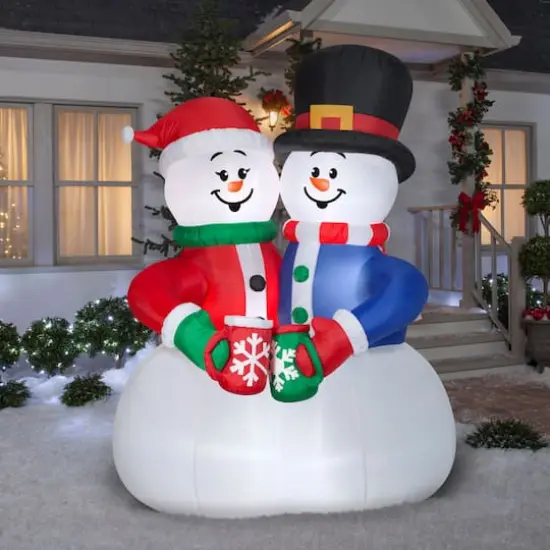 8ft. Animated Airblown&reg; Inflatable Christmas Snow Couple Cocoa Cheers Scene {3}