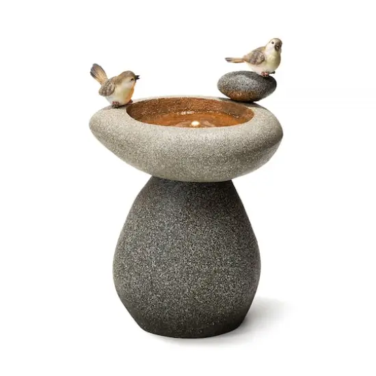 Glitzhome&reg; 20.75" Zen-Style Faux Stone Texture Outdoor Birdbath Fountain with LED Light {1}