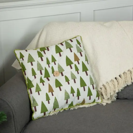 Forest Green Tree Print Rustic Woodland Decorative Christmas Throw Pillow {8}