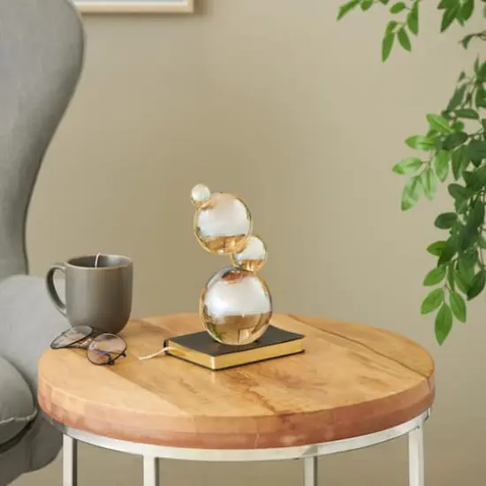 8" Stacked Orbs Decorative Glass Sculpture Beige {3}