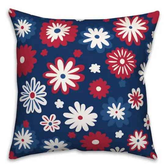 18" Patriotic Flower Doodle Indoor Outdoor Pillow {1}
