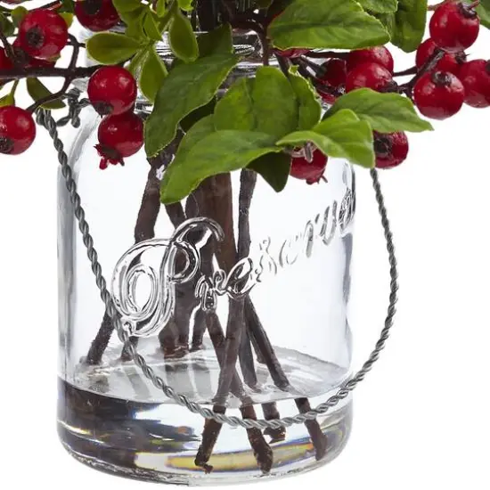 11" Berry Boxwood Arrangement in Glass Jar {3}