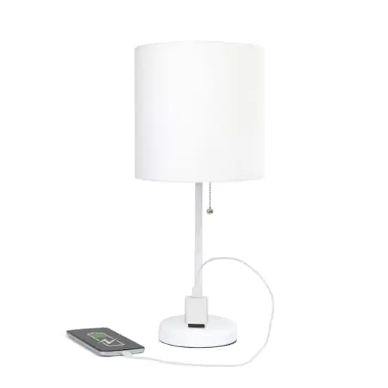 Creekwood Home Oslo 19.5" Power Outlet Table Lamp White Base/White Shade {7}