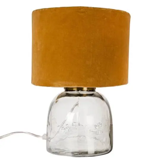 Hello Honey® 14" Modern Table Lamp with Glass Base & Mustard Yellow Velvet Shade {6}
