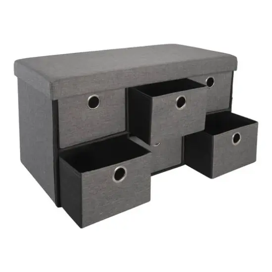 Simplify Gray 6 Drawer Collapsible Double Storage Ottoman {6}