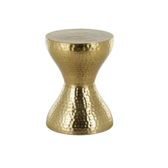 18.5" Gold Metal Hammered Accent Table with Hourglass Shape {4}