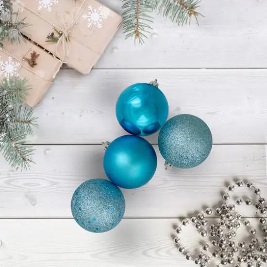 60ct Shatterproof Turquoise Blue 4-Finish Ball Ornaments {4}