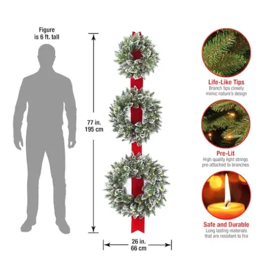 18", 22", & 26" Triple Wreath Door D&eacute;cor Piece With Warm White Twinkle LED Lights {5}