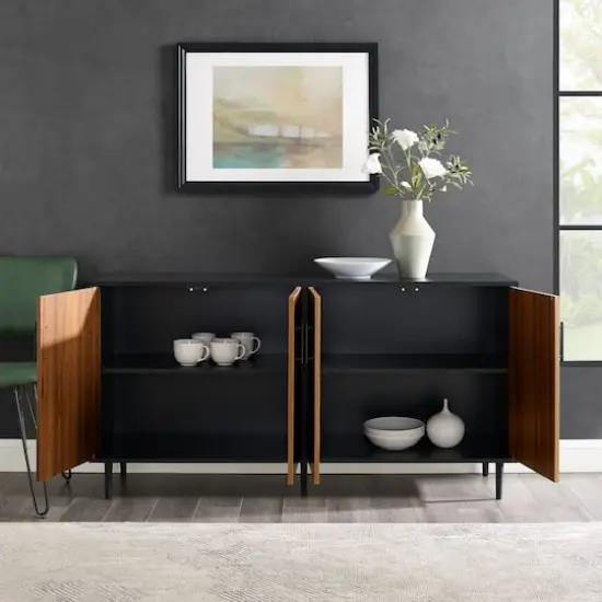 Walker Edison 58" Acorn Bookmatch & Black Mid Century Modern TV Buffet {4}