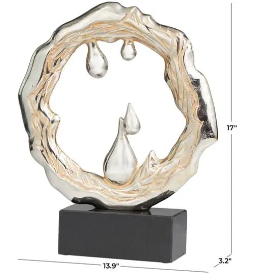 17" Silver Aluminum Abstract Drip Sculpture with Marble Base {7}