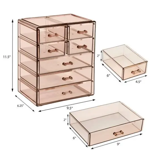 Sorbus Makeup & Jewelry Storage Case with 3 Large & 4 Small Drawers Brown {6}