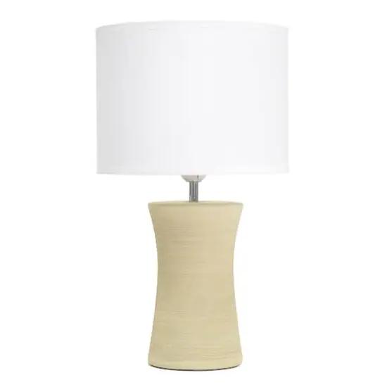 Simple Designs White Shade Ceramic Hourglass Table Lamp Beige {1}
