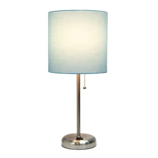 LimeLights 19.5" Stick Lamp with Charging Outlet and Fabric Shade Brushed Steel and Aqua {3}