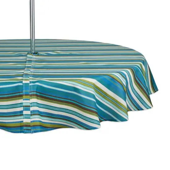 Beachy Stripe Print Outdoor Tablecloth with Zipper, 60" Round {1}