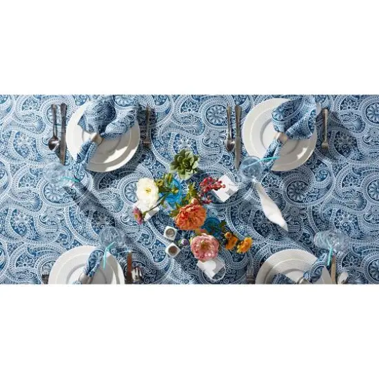 Blue Paisley Print Outdoor Tablecloth 60" x 84" {3}