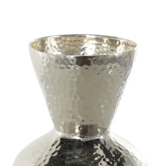 14" Silver Hammered Aluminum Vase with Cone Shaped Opening {6}
