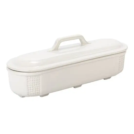 Hello Honey&reg; 15.5" Matte White Oval 2qt. Debossed Stoneware Baking Dish with Lid {1}