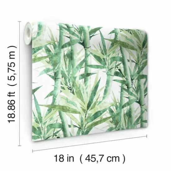 RoomMates Lucky Bamboo Peel & Stick Wallpaper Green/White {9}