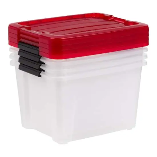 IRIS&reg; 20.5qt. Clear Holiday Storage Boxes with Red Buckle Lids, 4ct. {6}