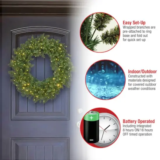 24" Kingswood&reg; Fir Wreath with 250ct. Warm White Battery Operated LED Infinity&trade; Lights {7}