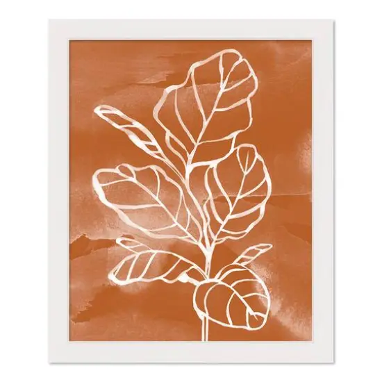 Orange Fiddleleaf Fig White Framed Print Under Plexiglass {1}