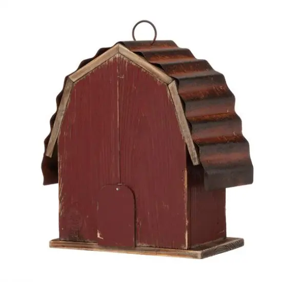 Glitzhome&reg; 10" Hanging Wooden Red Barn Garden Birdhouse {7}