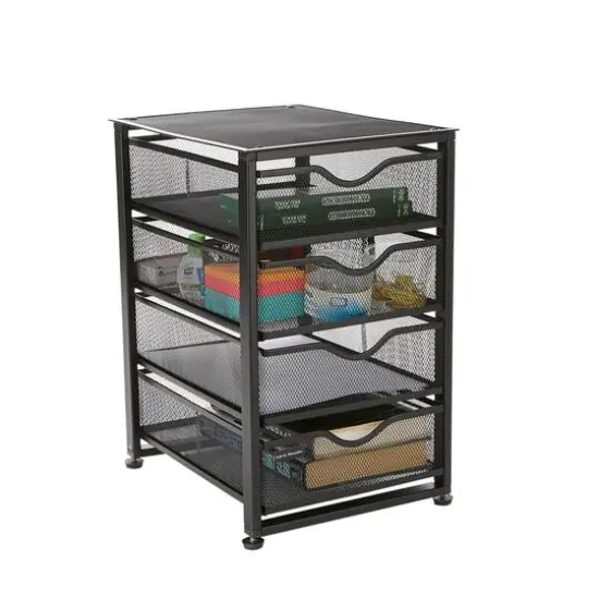 Mind Reader Black Metal Rolling Mesh Office Cart 4-Tiered Drawer Utility Storage Cabinet {7}