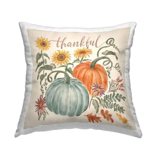 Stupell Industries Thankful Calligraphy Festive Pumpkins Throw Pillow {1}