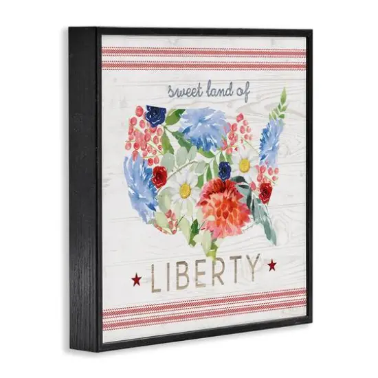 Stupell Industries Sweet Land Of Liberty Floral USA Framed Giclee Art Black {4}