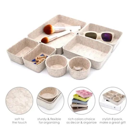 Welaxy 7 Piece Felt Round Cups & Trays Drawer Organizer Set Oatmeal {4}