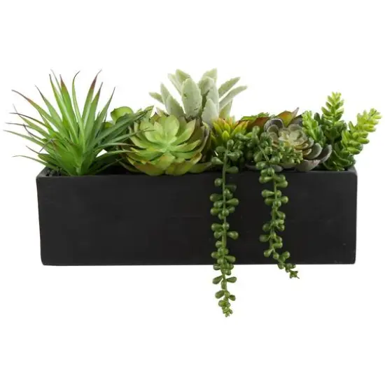 14" Green Faux Succulent in Black Rectangular Container {1}