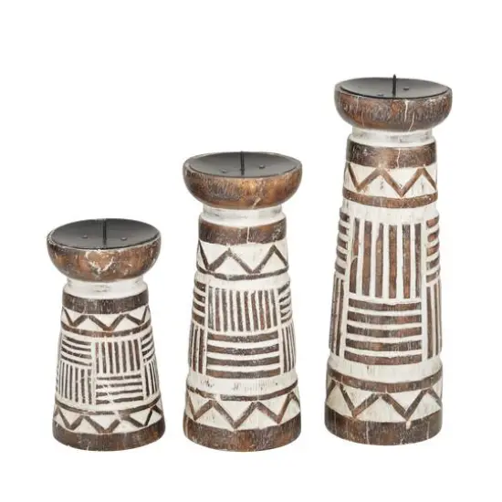 Brown Eclectic Candle Holder Set {1}
