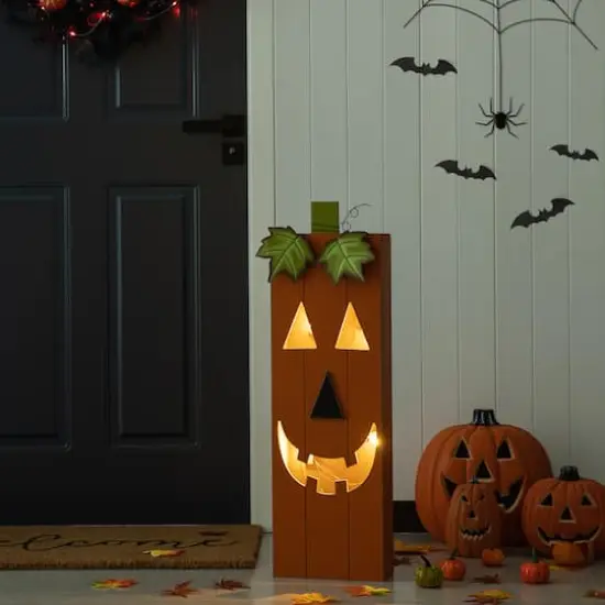 Glitzhome® 30" Lighted Halloween Wooden Pumpkin Porch Décor with Timer {12}