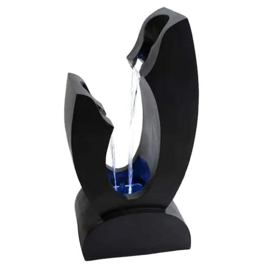 31.5" Black Lighted Modern Outdoor Garden Water Fountain {1}