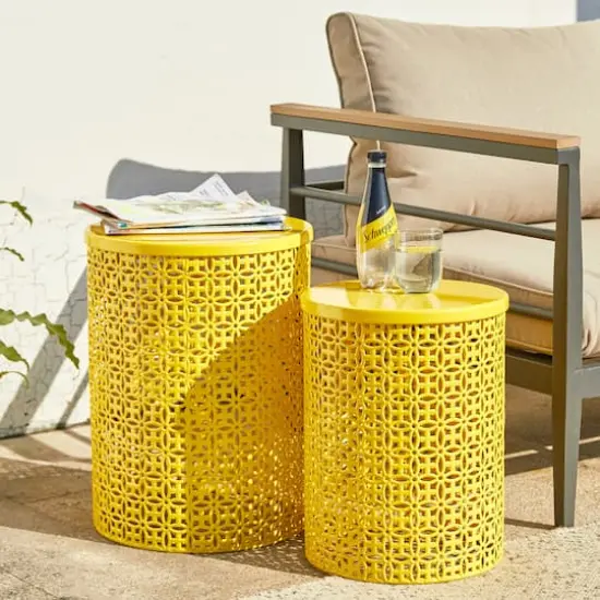 Glitzhome&reg; Multi-Functional Metal Accent Table Set Yellow {3}