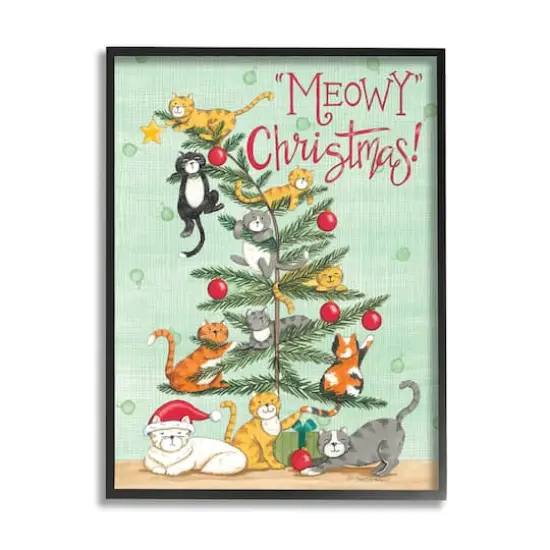 Stupell Industries Meowy Christmas Cats Framed Gicl&eacute;e Art Green with Black Frame {1}