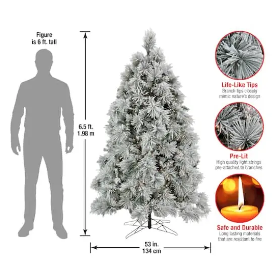 6.5ft. Pre-Lit Flocked Bavarian Pine Artificial Christmas Tree, Clear Lights {9}