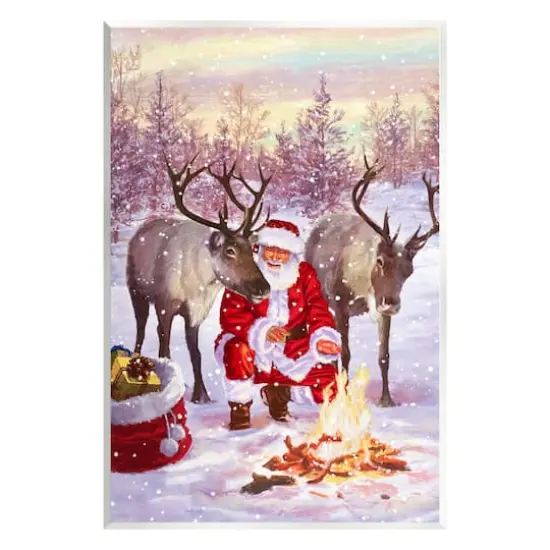 Stupell Industries Santa & Reindeer Bonfire Scene Wall Plaque Art {1}