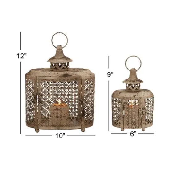Beige Metal Rustic Lantern Set {10}