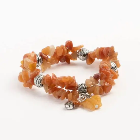 John Bead Peach Aventurine Orange Natural Stone 2-Strand Bracelet with Butterfly Charm {4}