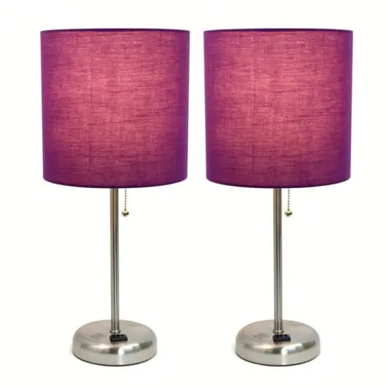 LimeLights 19.5" Brushed Steel Base Lamps with Charging Outlets, 2ct. Purple {3}