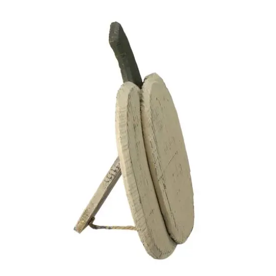 10.5" Small White Wooden Fall Harvest Pumpkin with Stem {3}