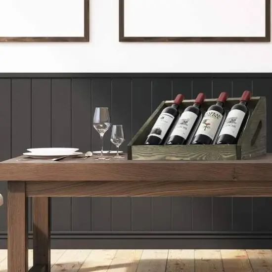 Olive Green Rustic Wood Wine Bottle Holder {8}