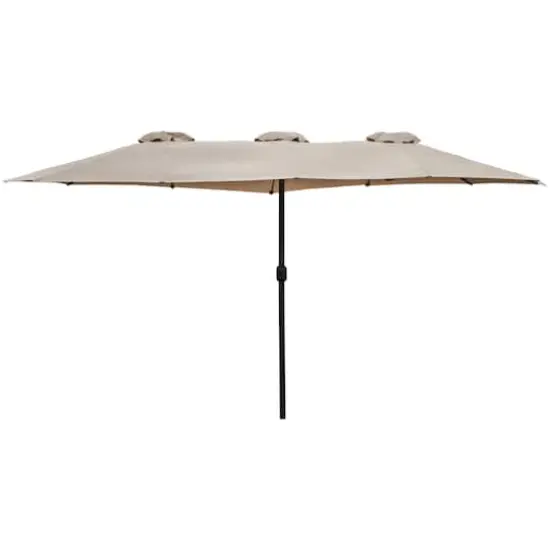 15ft. Outdoor Patio Market Umbrella with Hand Crank Beige {1}