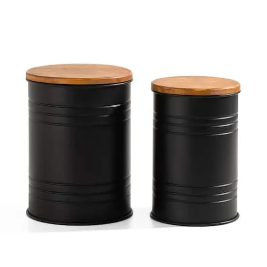 Glitzhome&reg; Modern Black Metal Storage Accent Table Set {1}