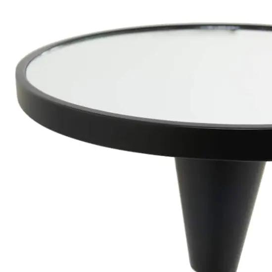 Black Metal Pedestal Base Accent Table with Mirrored Glass Top 16" x 16" x 24" {4}