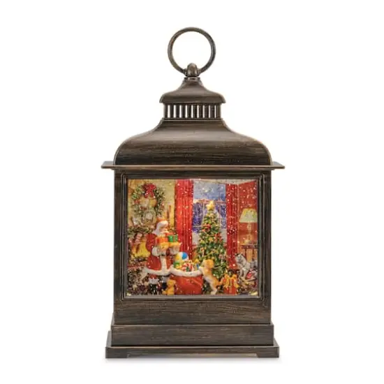 11" LED Snow Globe Lantern with Santa & Puppy Scene {1}